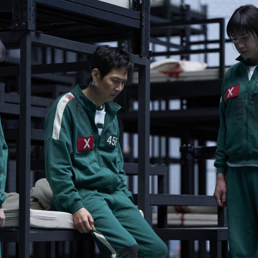 Squid Game S3 (L to R) Jo Yu-ri as Jun-hee, Lee Jung-jae as Seong Gi-hun, Park Sung-hoon as Hyun-ju in Squid Game S3 Cr. No Ju-han/Netflix © 2025